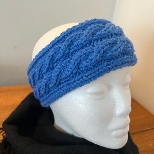 Handmade Cable Knit Headband in Bright Blue - wool blend